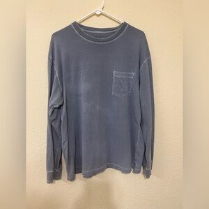 LL Bean Blue Long Sleeve Pocket T-Shirt Distressed Large